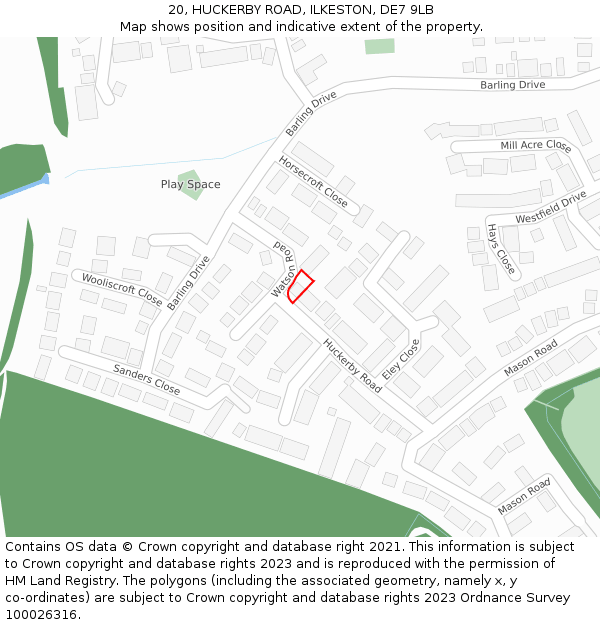 20, HUCKERBY ROAD, ILKESTON, DE7 9LB: Location map and indicative extent of plot