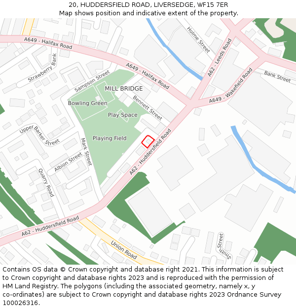20, HUDDERSFIELD ROAD, LIVERSEDGE, WF15 7ER: Location map and indicative extent of plot