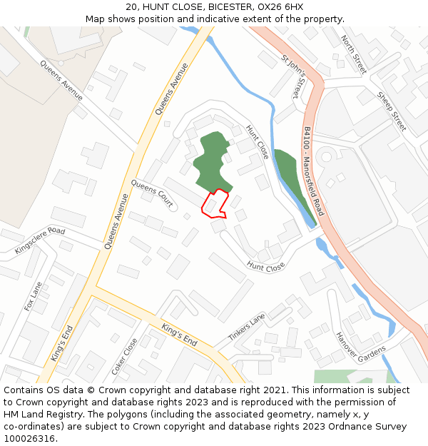 20, HUNT CLOSE, BICESTER, OX26 6HX: Location map and indicative extent of plot
