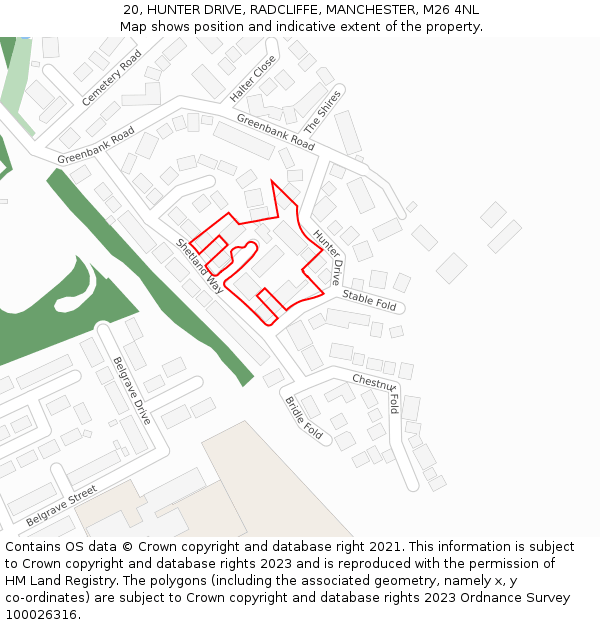20, HUNTER DRIVE, RADCLIFFE, MANCHESTER, M26 4NL: Location map and indicative extent of plot