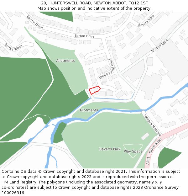 20, HUNTERSWELL ROAD, NEWTON ABBOT, TQ12 1SF: Location map and indicative extent of plot