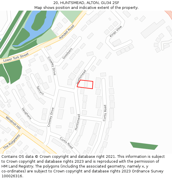 20, HUNTSMEAD, ALTON, GU34 2SF: Location map and indicative extent of plot