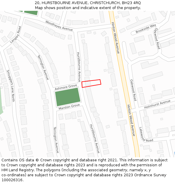 20, HURSTBOURNE AVENUE, CHRISTCHURCH, BH23 4RQ: Location map and indicative extent of plot