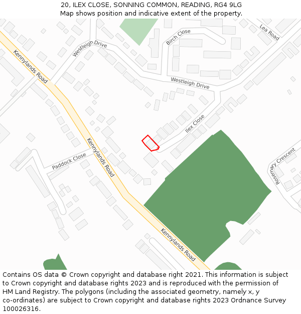 20, ILEX CLOSE, SONNING COMMON, READING, RG4 9LG: Location map and indicative extent of plot