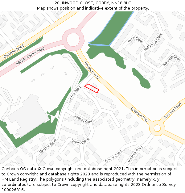 20, INWOOD CLOSE, CORBY, NN18 8LG: Location map and indicative extent of plot