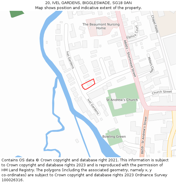 20, IVEL GARDENS, BIGGLESWADE, SG18 0AN: Location map and indicative extent of plot