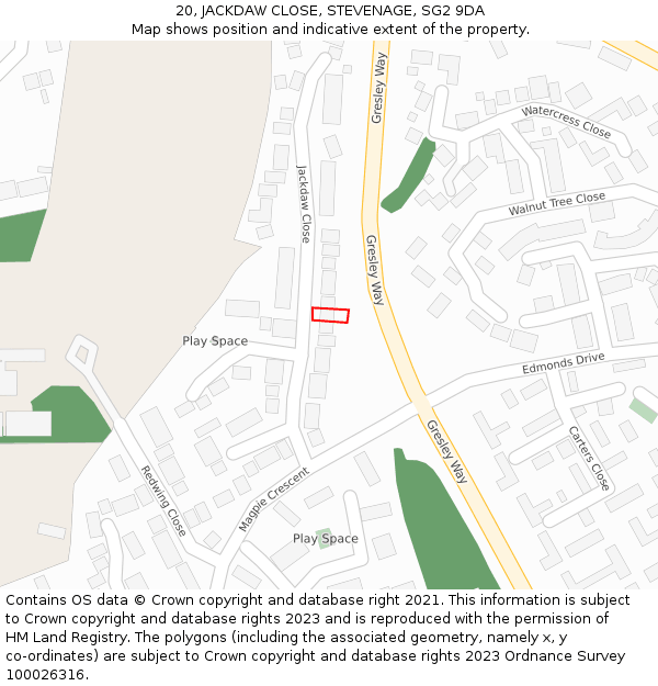 20, JACKDAW CLOSE, STEVENAGE, SG2 9DA: Location map and indicative extent of plot