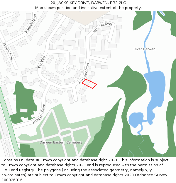 20, JACKS KEY DRIVE, DARWEN, BB3 2LG: Location map and indicative extent of plot
