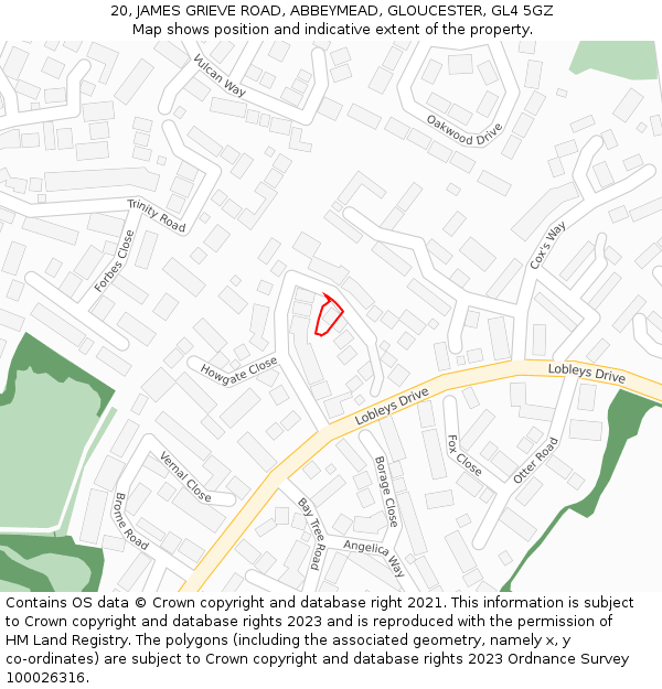 20, JAMES GRIEVE ROAD, ABBEYMEAD, GLOUCESTER, GL4 5GZ: Location map and indicative extent of plot