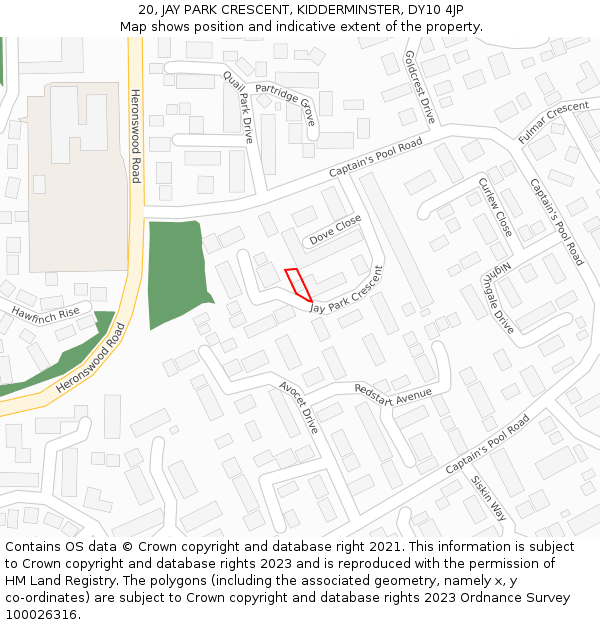 20, JAY PARK CRESCENT, KIDDERMINSTER, DY10 4JP: Location map and indicative extent of plot