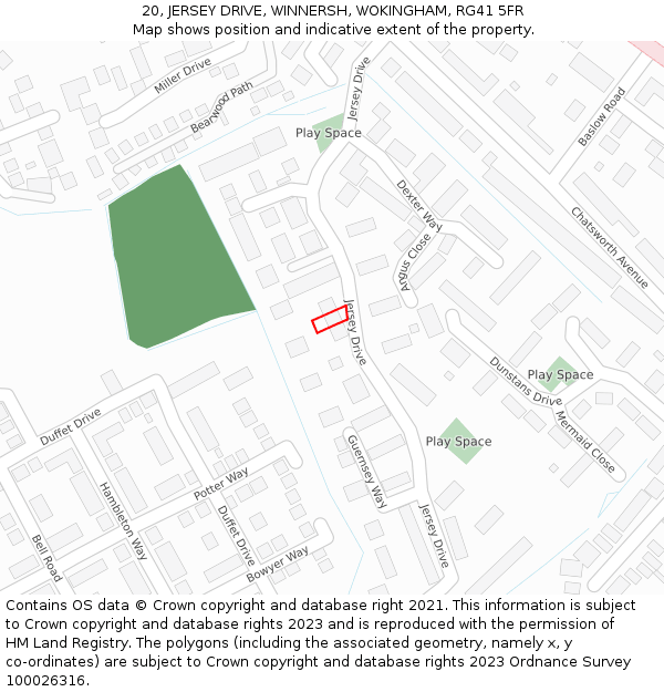 20, JERSEY DRIVE, WINNERSH, WOKINGHAM, RG41 5FR: Location map and indicative extent of plot