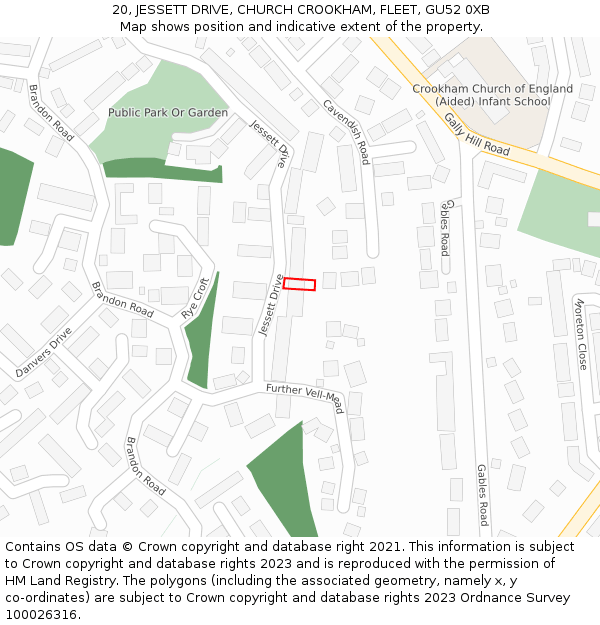 20, JESSETT DRIVE, CHURCH CROOKHAM, FLEET, GU52 0XB: Location map and indicative extent of plot