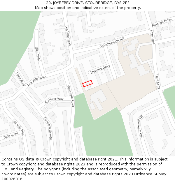 20, JOYBERRY DRIVE, STOURBRIDGE, DY8 2EF: Location map and indicative extent of plot
