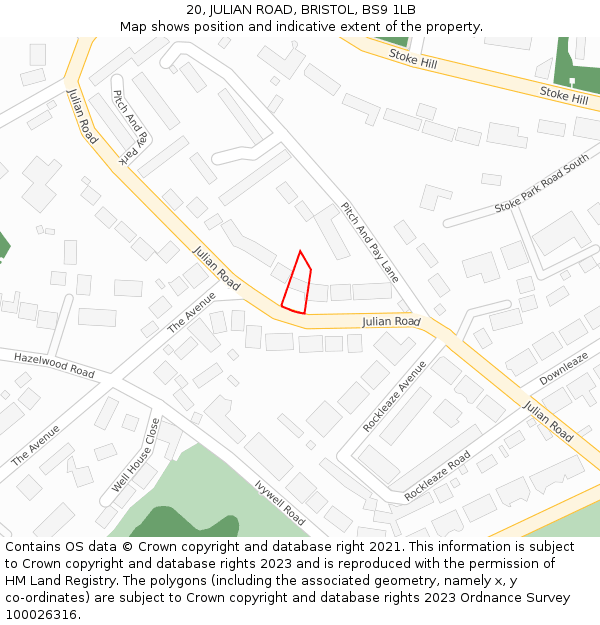 20, JULIAN ROAD, BRISTOL, BS9 1LB: Location map and indicative extent of plot
