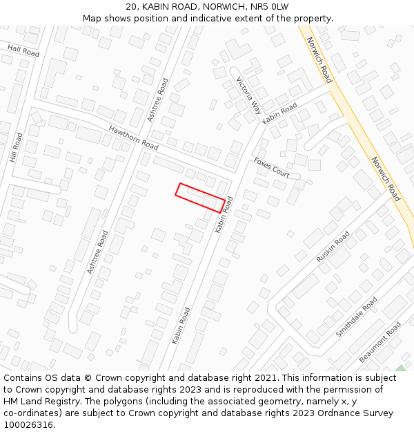20, KABIN ROAD, NORWICH, NR5 0LW: Location map and indicative extent of plot