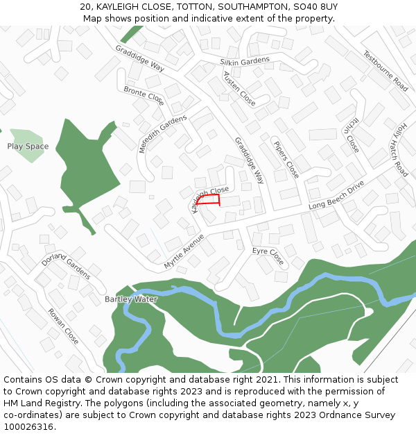 20, KAYLEIGH CLOSE, TOTTON, SOUTHAMPTON, SO40 8UY: Location map and indicative extent of plot