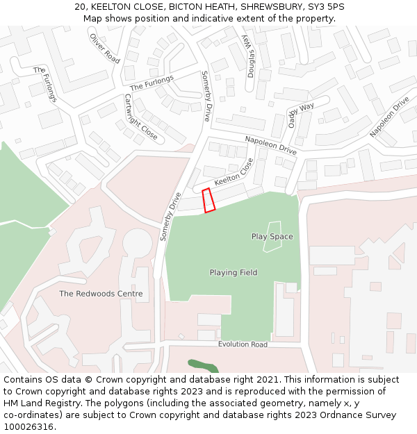 20, KEELTON CLOSE, BICTON HEATH, SHREWSBURY, SY3 5PS: Location map and indicative extent of plot