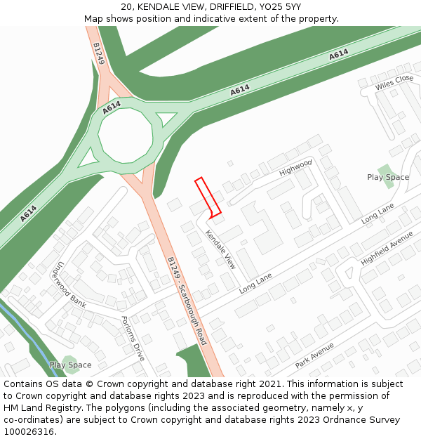 20, KENDALE VIEW, DRIFFIELD, YO25 5YY: Location map and indicative extent of plot