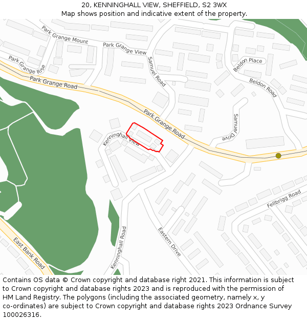 20, KENNINGHALL VIEW, SHEFFIELD, S2 3WX: Location map and indicative extent of plot