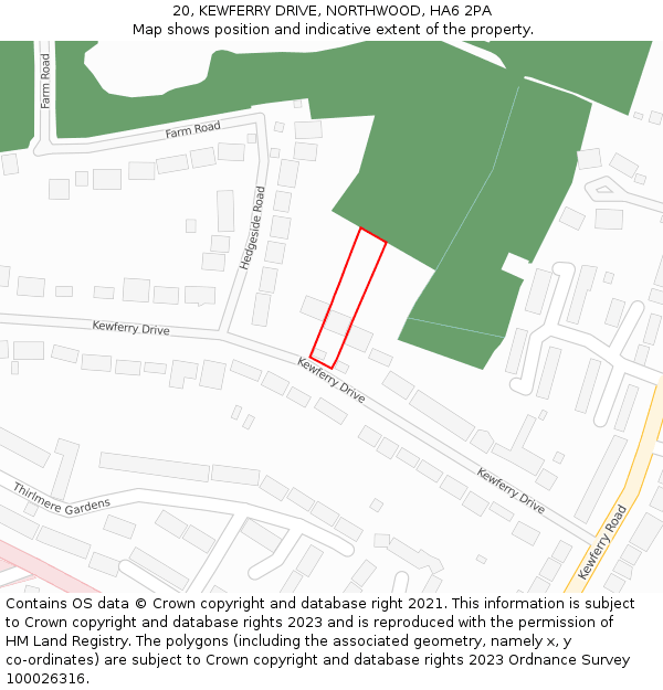 20, KEWFERRY DRIVE, NORTHWOOD, HA6 2PA: Location map and indicative extent of plot