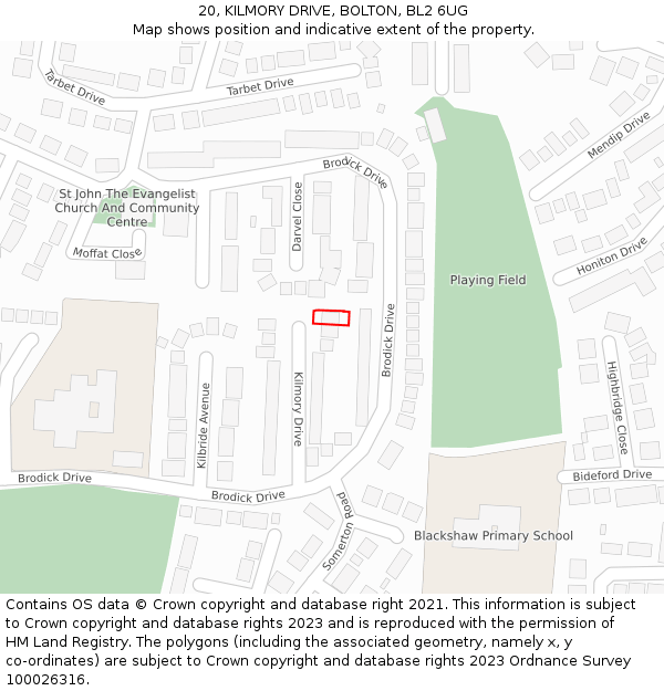 20, KILMORY DRIVE, BOLTON, BL2 6UG: Location map and indicative extent of plot