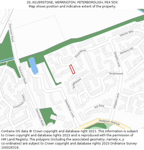 20, KILVERSTONE, WERRINGTON, PETERBOROUGH, PE4 5DX: Location map and indicative extent of plot