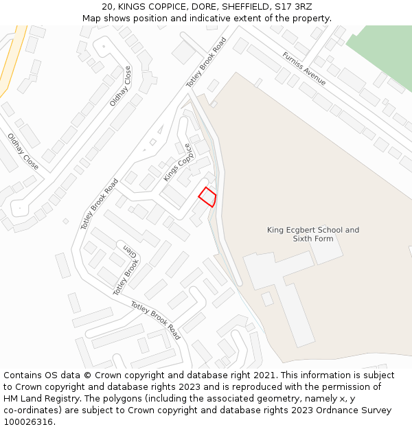 20, KINGS COPPICE, DORE, SHEFFIELD, S17 3RZ: Location map and indicative extent of plot