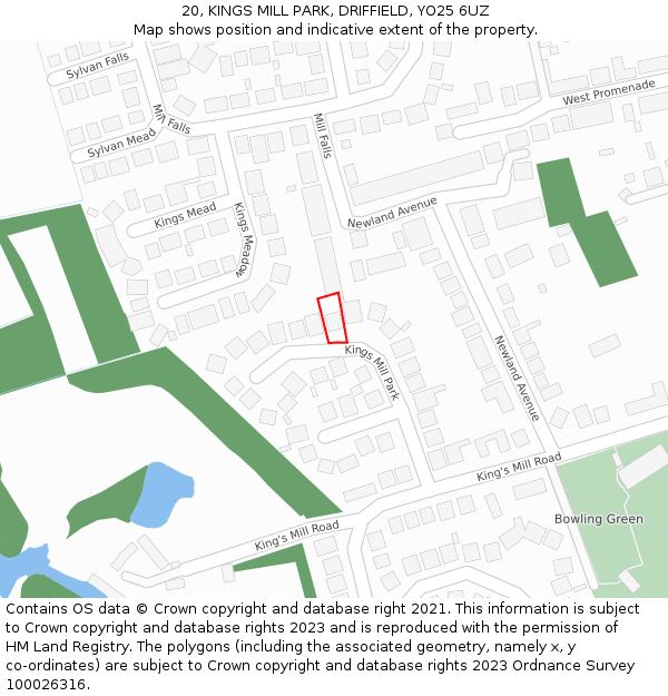20, KINGS MILL PARK, DRIFFIELD, YO25 6UZ: Location map and indicative extent of plot