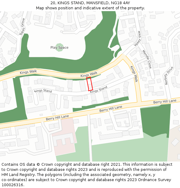 20, KINGS STAND, MANSFIELD, NG18 4AY: Location map and indicative extent of plot