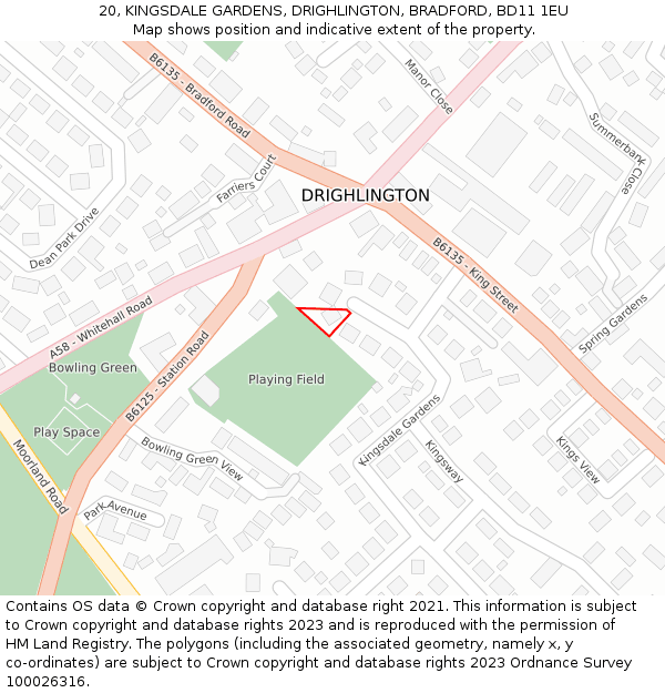 20, KINGSDALE GARDENS, DRIGHLINGTON, BRADFORD, BD11 1EU: Location map and indicative extent of plot