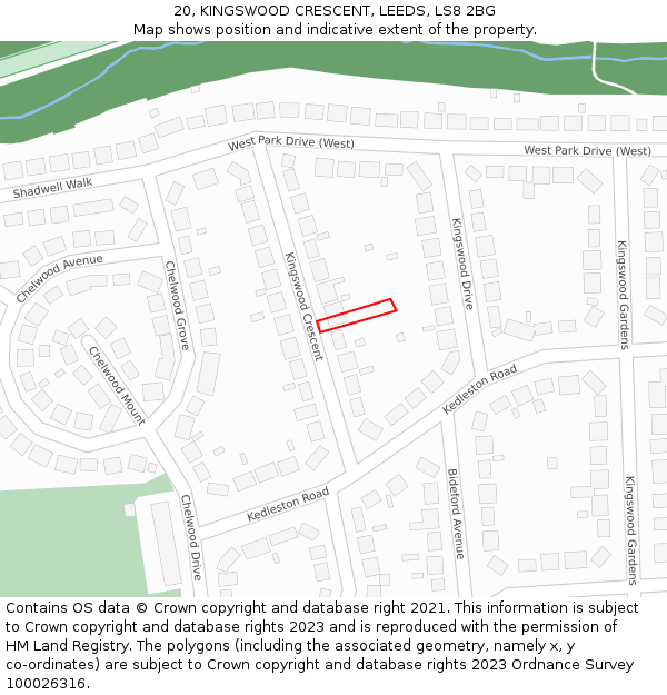 20, KINGSWOOD CRESCENT, LEEDS, LS8 2BG: Location map and indicative extent of plot