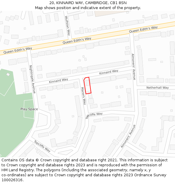 20, KINNAIRD WAY, CAMBRIDGE, CB1 8SN: Location map and indicative extent of plot