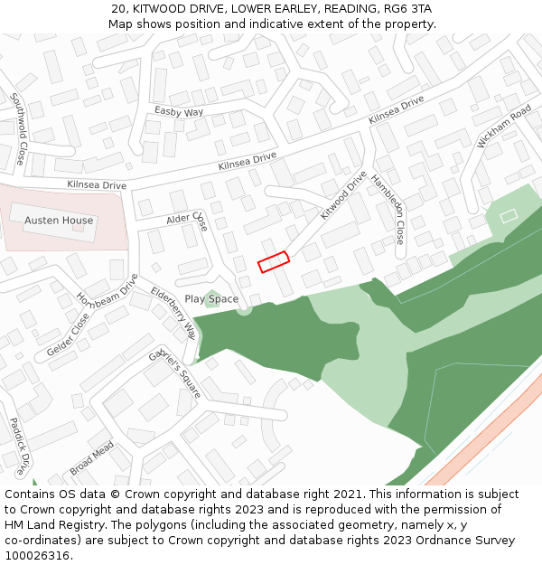20, KITWOOD DRIVE, LOWER EARLEY, READING, RG6 3TA: Location map and indicative extent of plot