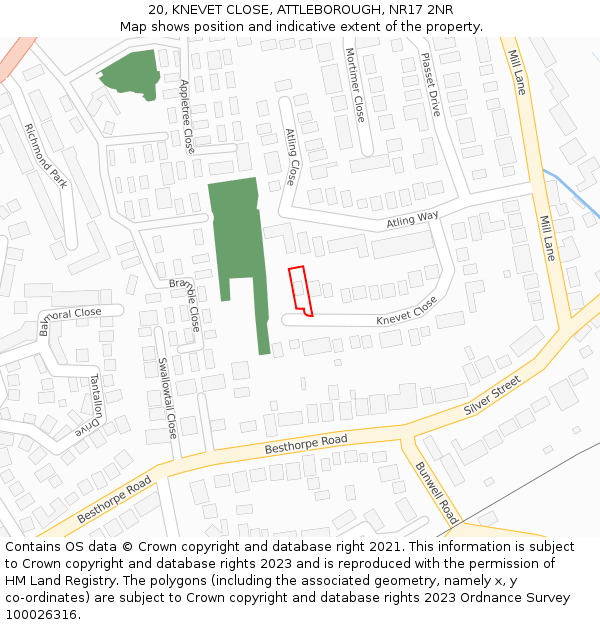20, KNEVET CLOSE, ATTLEBOROUGH, NR17 2NR: Location map and indicative extent of plot