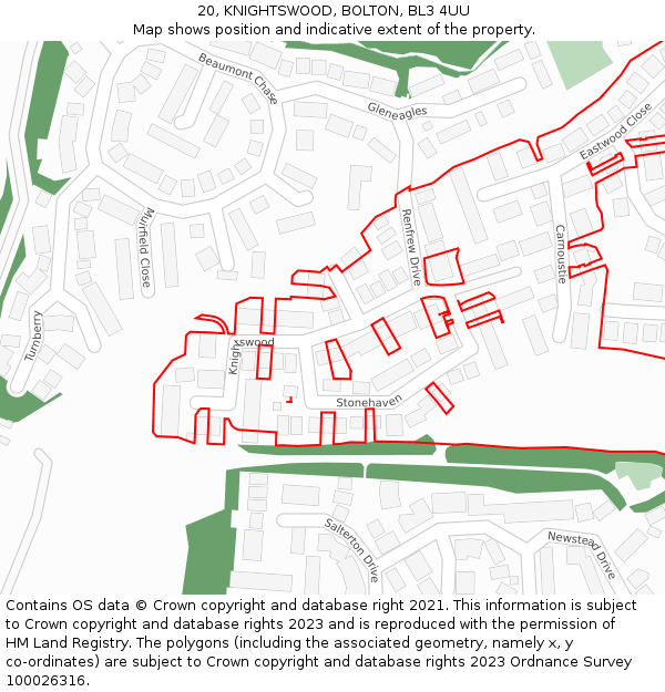 20, KNIGHTSWOOD, BOLTON, BL3 4UU: Location map and indicative extent of plot