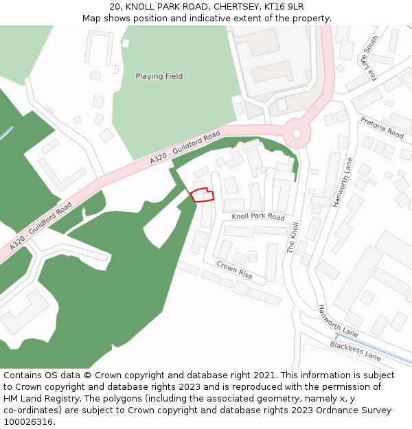 20, KNOLL PARK ROAD, CHERTSEY, KT16 9LR: Location map and indicative extent of plot