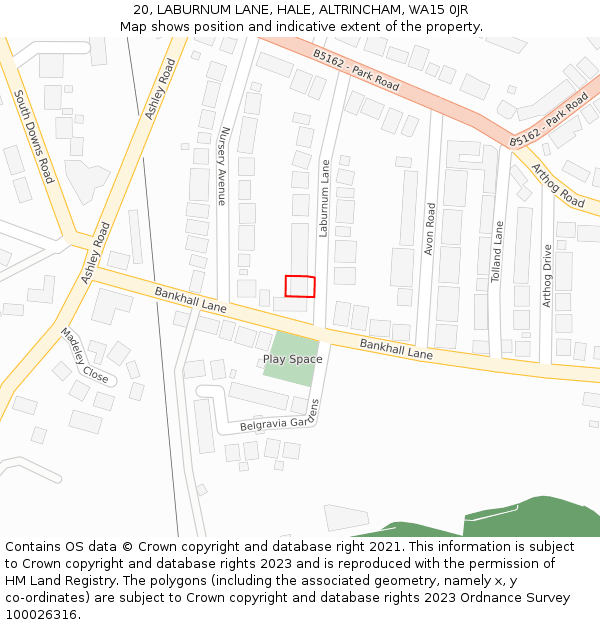 20, LABURNUM LANE, HALE, ALTRINCHAM, WA15 0JR: Location map and indicative extent of plot