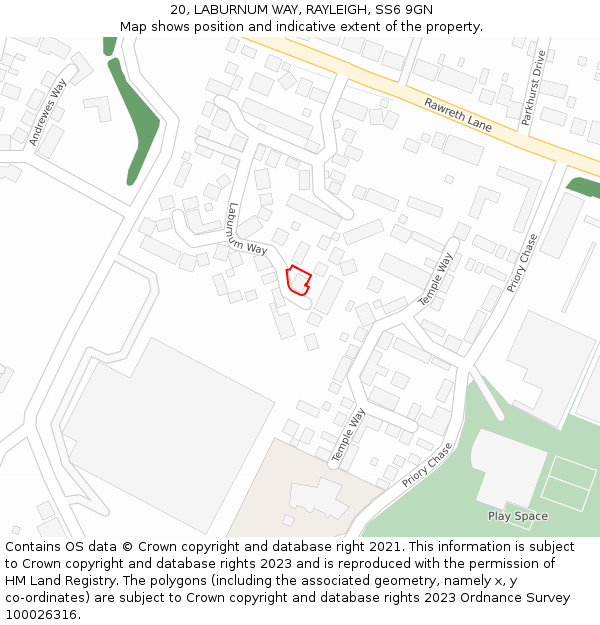20, LABURNUM WAY, RAYLEIGH, SS6 9GN: Location map and indicative extent of plot