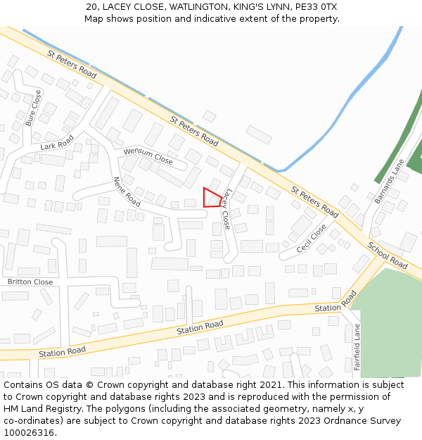 20, LACEY CLOSE, WATLINGTON, KING'S LYNN, PE33 0TX: Location map and indicative extent of plot