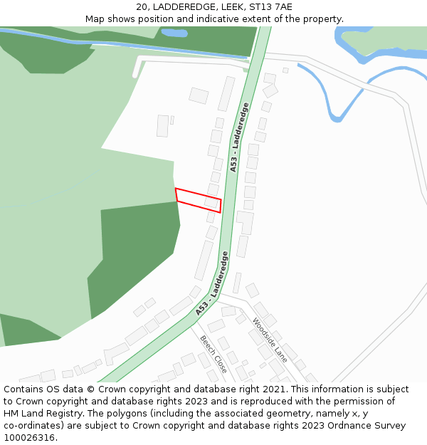 20, LADDEREDGE, LEEK, ST13 7AE: Location map and indicative extent of plot