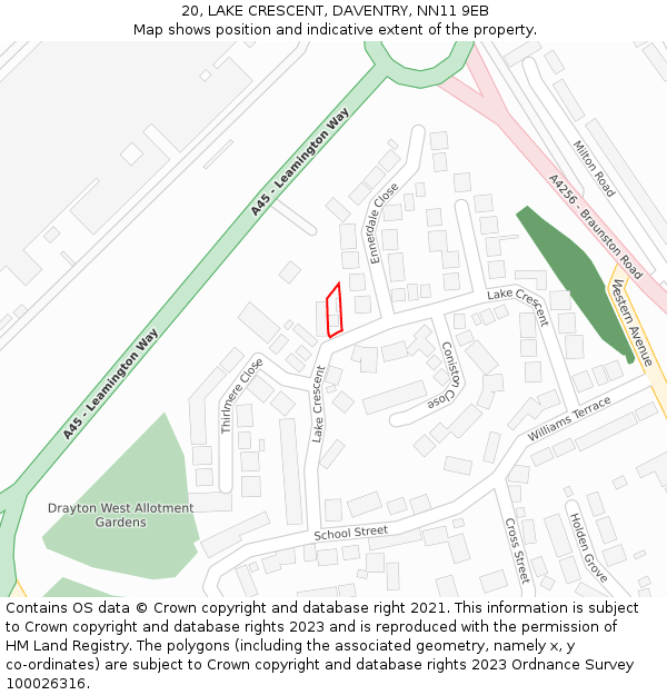 20, LAKE CRESCENT, DAVENTRY, NN11 9EB: Location map and indicative extent of plot