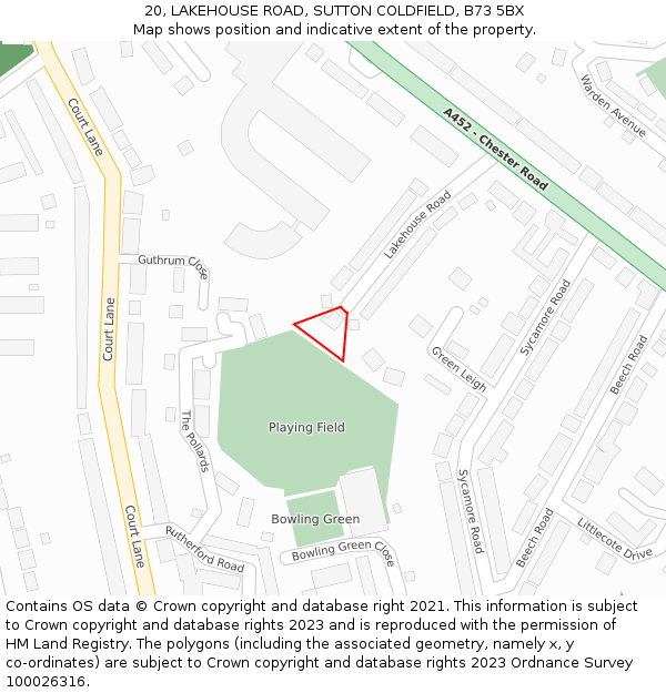 20, LAKEHOUSE ROAD, SUTTON COLDFIELD, B73 5BX: Location map and indicative extent of plot