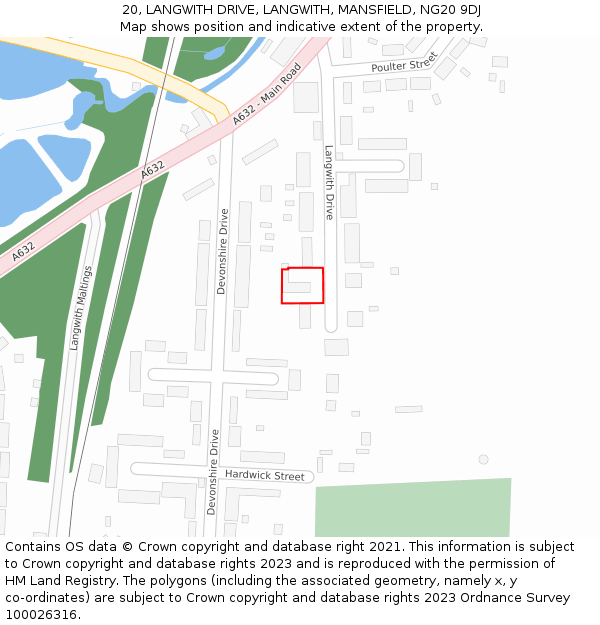 20, LANGWITH DRIVE, LANGWITH, MANSFIELD, NG20 9DJ: Location map and indicative extent of plot