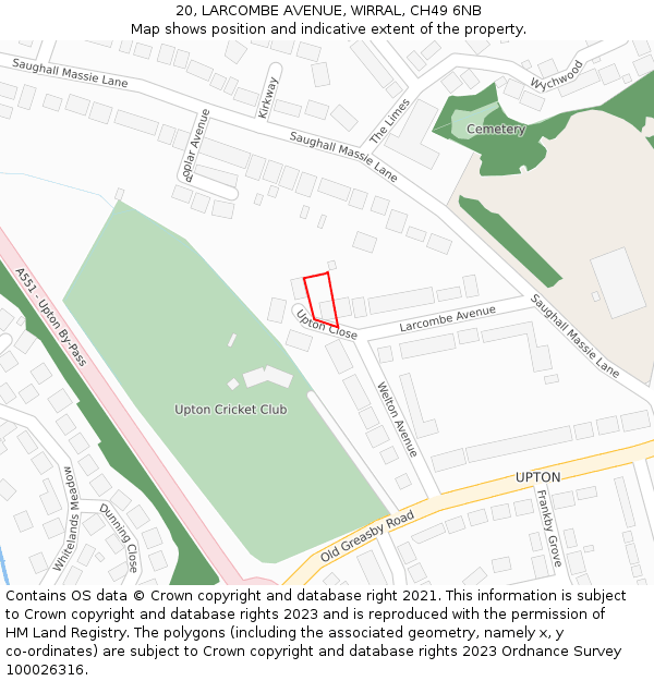 20, LARCOMBE AVENUE, WIRRAL, CH49 6NB: Location map and indicative extent of plot