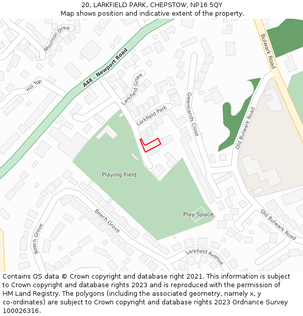 20, LARKFIELD PARK, CHEPSTOW, NP16 5QY: Location map and indicative extent of plot