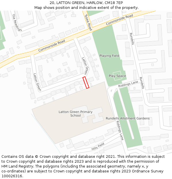 20, LATTON GREEN, HARLOW, CM18 7EP: Location map and indicative extent of plot