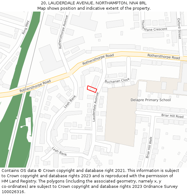 20, LAUDERDALE AVENUE, NORTHAMPTON, NN4 8RL: Location map and indicative extent of plot