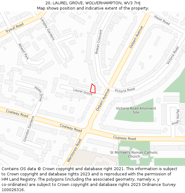 20, LAUREL GROVE, WOLVERHAMPTON, WV3 7HJ: Location map and indicative extent of plot