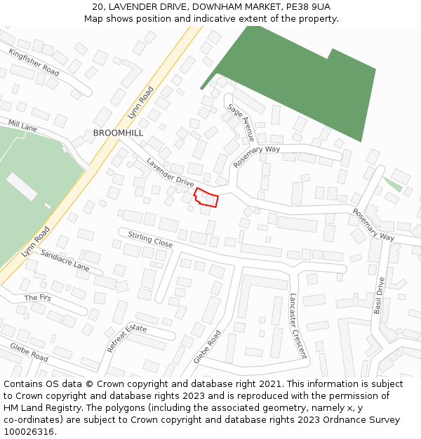 20, LAVENDER DRIVE, DOWNHAM MARKET, PE38 9UA: Location map and indicative extent of plot