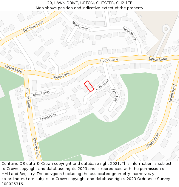 20, LAWN DRIVE, UPTON, CHESTER, CH2 1ER: Location map and indicative extent of plot